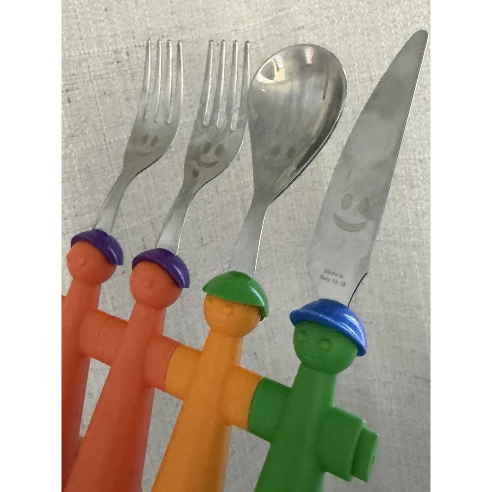 Rivadossi Trebimbi Kids Flatware 4 Piece Italy Smiley Colorful Y2K Postmodern - Picture 5 of 11